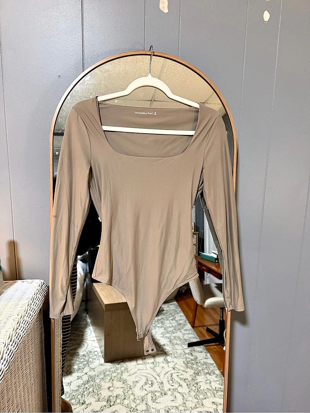Abercrombie & Fitch Soft Square Neck Long Sleeve Bodysuit Brown